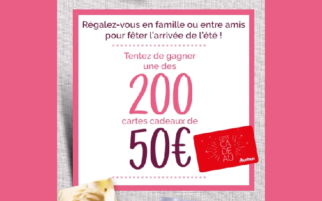 200 cartes cadeaux Auchan de 50 euros offertes
