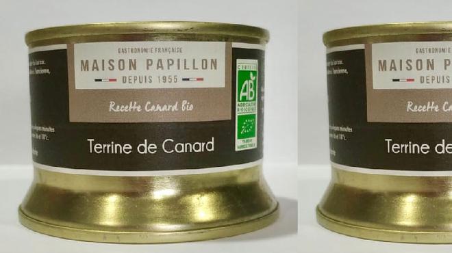 Rappel produit : Terrine de Canard BIO de marque Maison PAPILLON