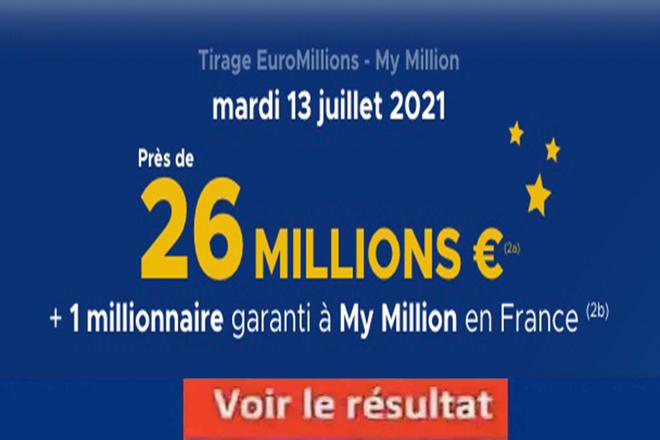 Résultat Euromillions et My Million tirage FDJ 13 juillet 2021 et gains [En Ligne]