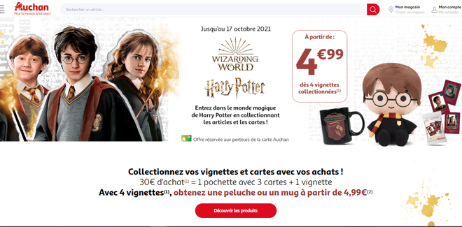 Vignettes Auchan Harry Potter – l’opé qui vous permet de collectionner 90 cartes et des articles Harry Potter