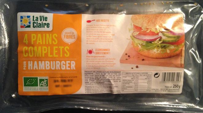 Rappel produit : Pains hamburger complet x4 de marque LA VIE CLAIRE