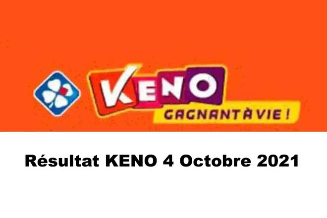 Résultat Keno 4 octobre 2021 tirage FDJ du jour Midi et Soir
