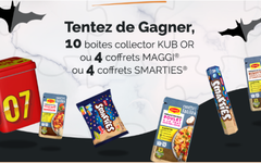 En jeu: 10 boîtes Collector Kub Or, 4 coffrets de 3 produits Smarties et+