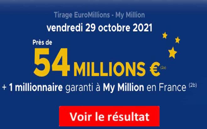 Résultat Euromillions et My Million du 29 octobre 2021 et grille des gains [En Ligne]