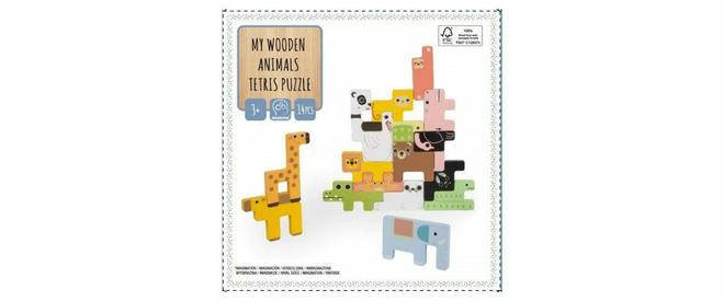 Puzzle animal Tetris en bois Carrefour Wooden : avec des animaux rigolos et colorés