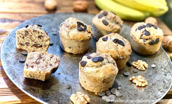 Muffins Banane, Chocolat, Avoine, Noix (IG Bas)
