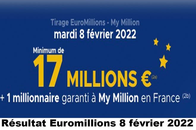 Résultat Euromillions et My Million du 8 février 2022 et grille des gains