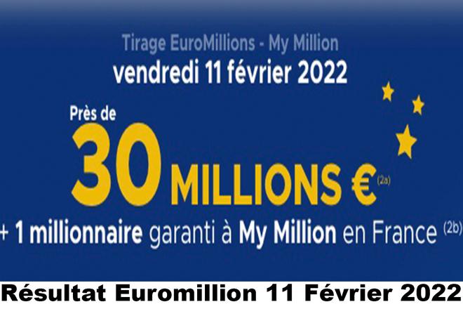 Résultat Euromillions et My Million du 11 février 2022 et grille des gains