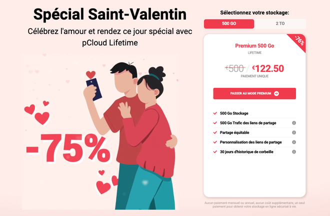 Bon plan Saint-Valentin : -75% sur le service de stockage en ligne pCloud