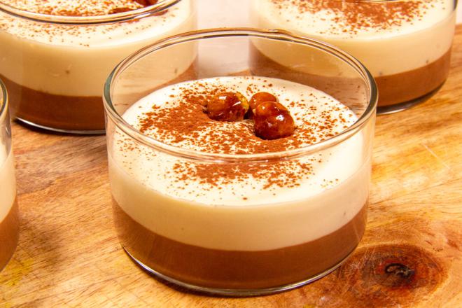 Mousse de lait, chocolat, noisettes caramélisées