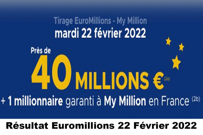 Résultat Euromillions et My Million du 22 février 2022 et grille des gains