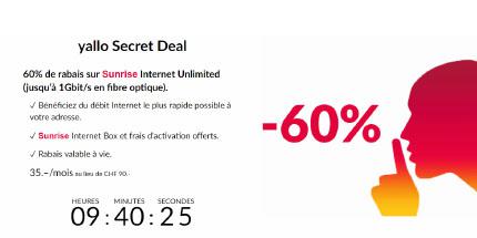 Bon Plan: Yallo Secret Deal - 60% de rabais sur Sunrise Internet Unlimited jusqu'au 30.01.2019