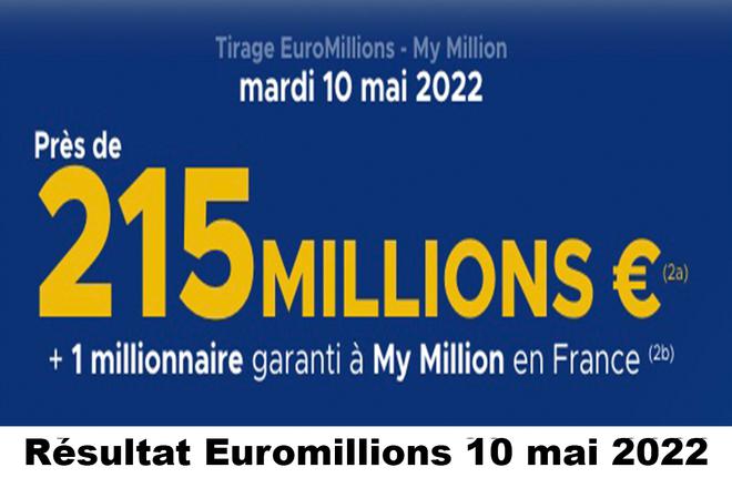 Résultat Euromillions et My Million du 10 mai 2022 et grille des gains [En Ligne]