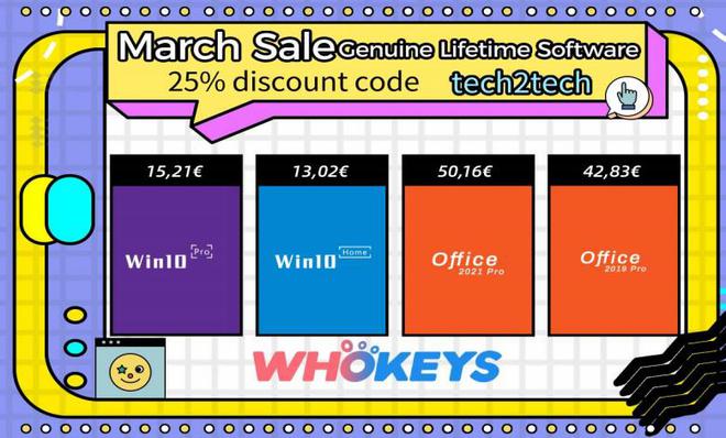 Promo de mars Whokeys : Windows 10 à 15€ (Upgrade vers Windows 11 gratuite) et Office à 25€ ! Une affaire !