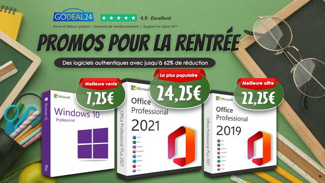 Pour la rentrée scolaire : Microsoft Office 2021 à partir de 13€ et Windows 10 à 7€ sur Godeal24 !