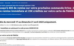 Carrefour Drive : 20€ de réduction + 20€ de crédit sur la carte pour une commande de 120€