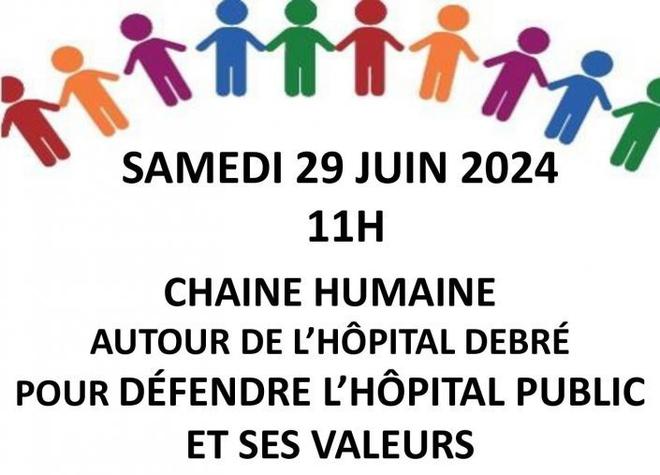 Chaîne humaine autour de l'hopital Robert Debré pour défendre l'hopital public et ses valeurs