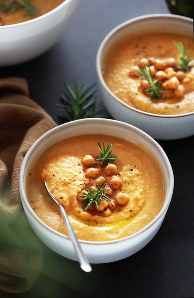 Velouté de pois chiches, courge et romarin (halloween italien)