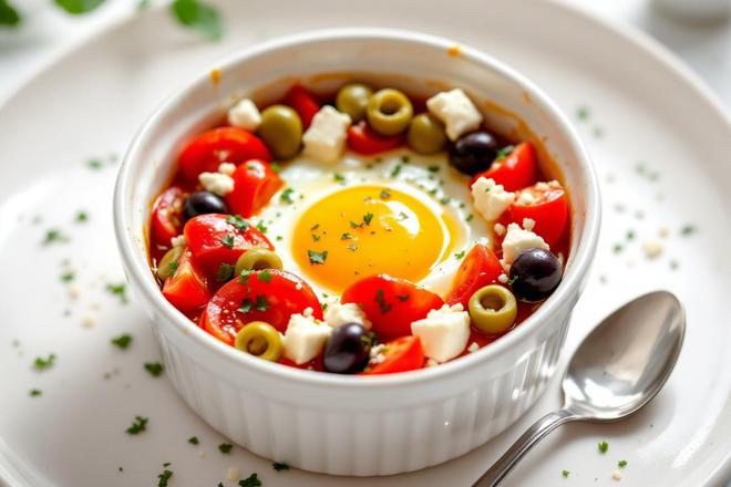 Recette ludique que les enfants adorent au repas : les œufs cocotte simplissimes aux olives, à la tomate et à la feta