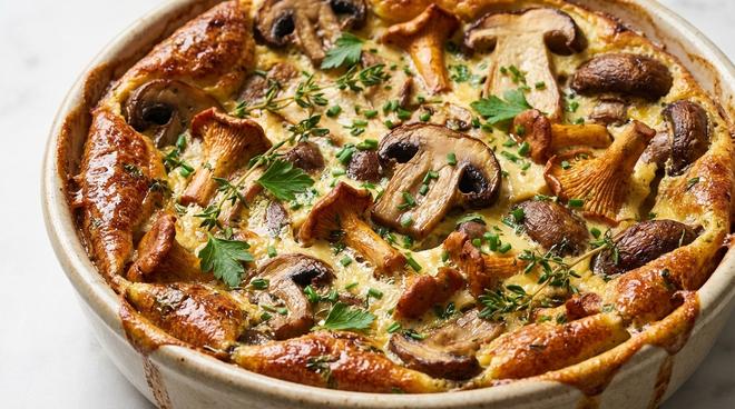 « Légèreté et saveurs au menu » : découvrez mon clafoutis salé aux champignons et herbes fraîches simplissime !