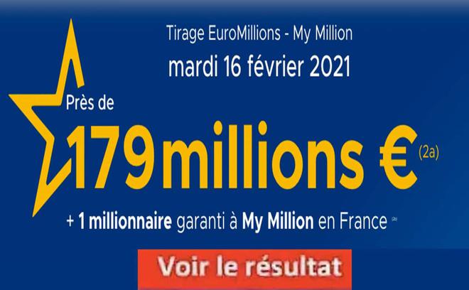 Résultat Euromillions et My Million tirage FDJ 16 février 2021 et gains