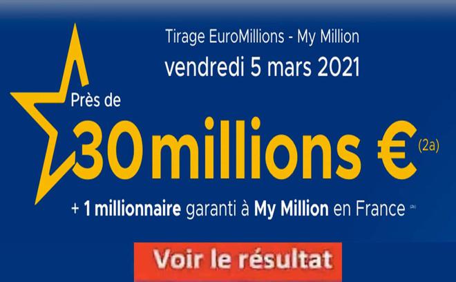 Résultat Euromillions et My Million tirage FDJ 5 Mars 2021 et gains [En Ligne]