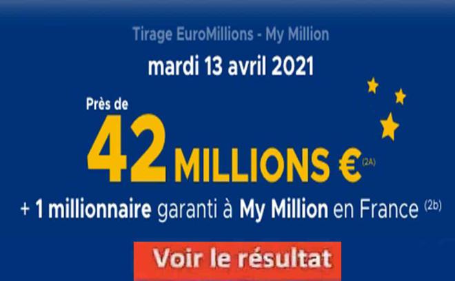 Résultat Euromillions et My Million tirage FDJ 13 avril 2021 et gains