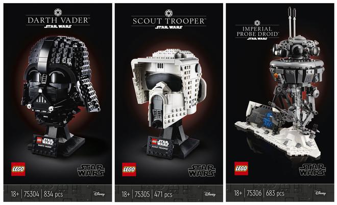 Disponibles sur le Shop : LEGO Star Wars 75304 Darth Vader, 75305 Scout Trooper et 75306 Imperial Probe Droid
