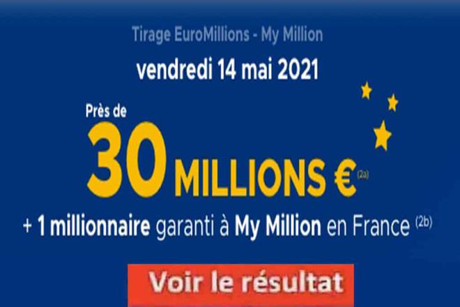 Résultat Euromillions et My Million tirage FDJ 14 mai 2021 et gains