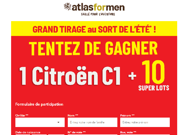 Jeu Atlas For Men sur atlasformen.fr : 1 Citroën + 10 supers lots à gagner