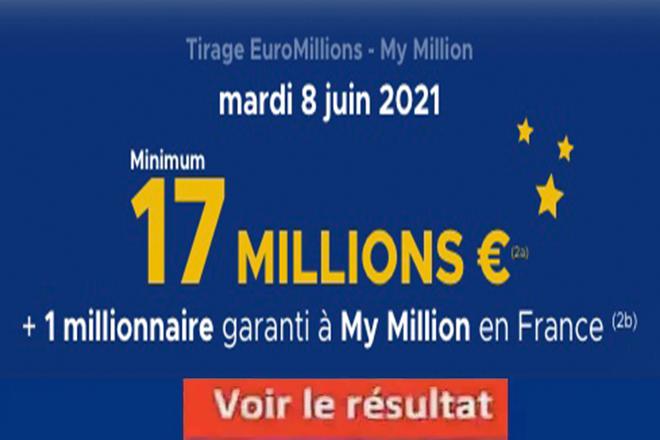 Résultat Euromillions et My Million tirage FDJ 8 juin 2021 et gains [En Ligne]